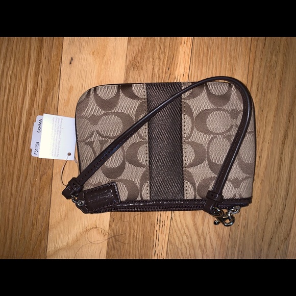 Brown Coach Monogram Wristlet